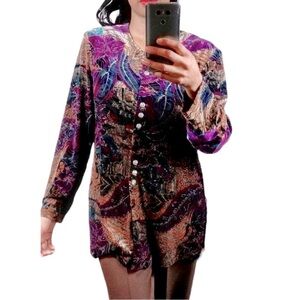 Vintage Liz Baker Velvet
Black Gold Japanese Print Button Down Long Sleeve 22W